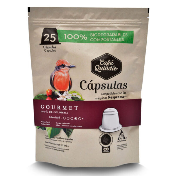 Café Quindío Gourmet 25 Cápsulas (Nespresso Compostables)