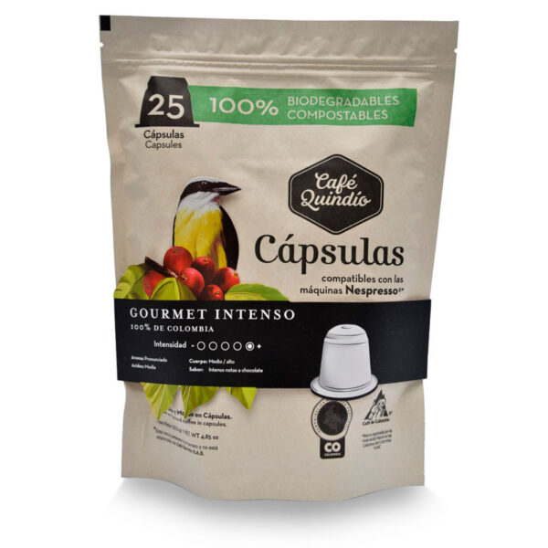 Café Quindío Gourmet Intenso 25 Cápsulas (Nespresso Compostables)