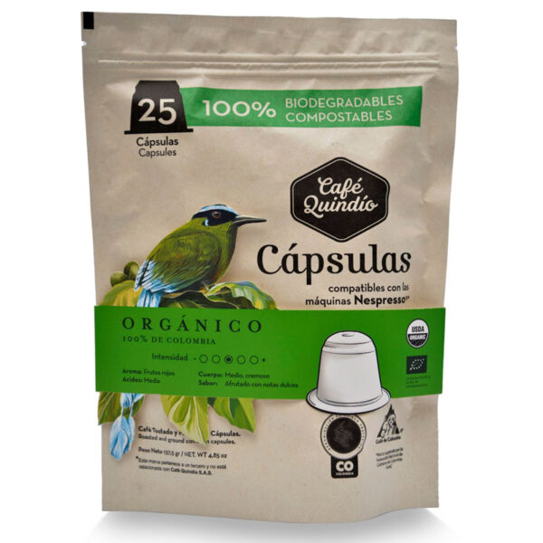 Café Quindío Organico 25 Cápsulas (Nespresso Compostables)